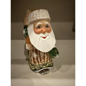 Russian Hand-Carved Painted Wooden Santa Claus Figure Marapobat Signed 5.5”
